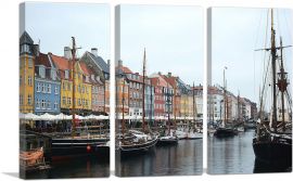 Copenhagen Denmark Nyhavn District Docks-3-Panels-90x60x1.5 Thick