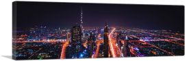 Dubai United Arab Emirates Night View Panoramic-1-Panel-48x16x1.5 Thick