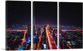 Dubai United Arab Emirates Night View-3-Panels-90x60x1.5 Thick