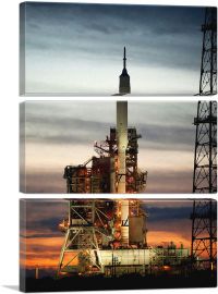 NASA Space Rocket on Launch Pad Ready for Takeoff-3-Panels-60x40x1.5 Thick