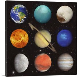 Nine Solar System Planets Collage-1-Panel-18x18x1.5 Thick