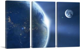 Planet Earth and Moon in Solar System-3-Panels-60x40x1.5 Thick