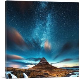 Dark Dusk Evening Mountain and Starry Sky-1-Panel-12x12x1.5 Thick