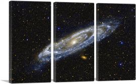 Andromeda Spiral Galaxy in Blue Hubble Telescope-3-Panels-90x60x1.5 Thick