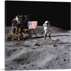 NASA Astronaut John Young Lands on the Moon with American Flag-1-Panel-18x18x1.5 Thick