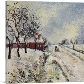 Snow Road With House Surroundings Of Eragny-1-Panel-26x26x.75 Thick