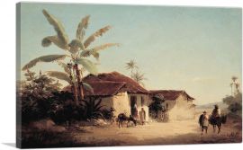 Tropical Landscape With Rural Houses Palm Trees 1853-1-Panel-18x12x1.5 Thick