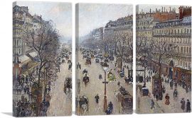 Boulevard Montmartre Morning Cloudy Weather 1897-3-Panels-90x60x1.5 Thick