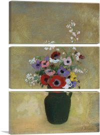Large Green Vase with Mixed Flowers 1912-3-Panels-90x60x1.5 Thick