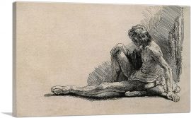 Nude Man Seated on the Ground with One Leg Extended 1646-1-Panel-40x26x1.5 Thick