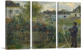 Monet Painting His Garden at Argenteuil 1873-3-Panels-90x60x1.5 Thick