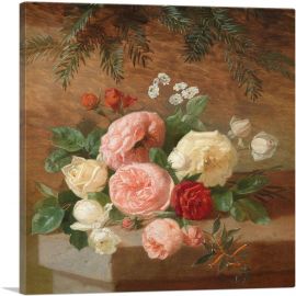 Roses On a Stone Wall 1910-1-Panel-12x12x1.5 Thick