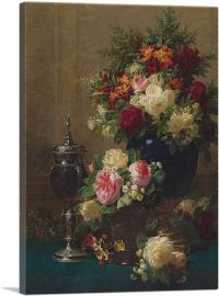 Still Life Flowers With Coconut Chalice On a Table 1873-1-Panel-26x18x1.5 Thick