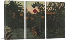 Exotic Landscape - Fight between Gorilla and Indian 1910-3-Panels-90x60x1.5 Thick