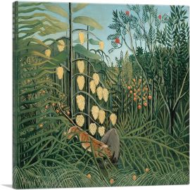 In a Tropical Forest - Struggle Between Tiger and Bull 1909-1-Panel-18x18x1.5 Thick