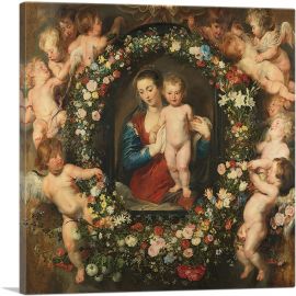 Madonna in Floral Wreath 1620-1-Panel-18x18x1.5 Thick