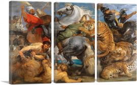A Hunt of Lions, Tigers and Leopards 1615-3-Panels-60x40x1.5 Thick