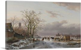 Numerous Skaters Horse-Sledge By a Refreshment Stall 1857-1-Panel-40x26x1.5 Thick