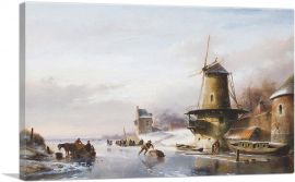 Winter Landscape With Skaters By a Mill 1835-1-Panel-12x8x.75 Thick