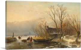 Winter Scene On The Ice With Wood Gatherers-1-Panel-40x26x1.5 Thick