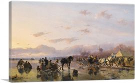A Winter Scene With Skaters And Horse Drawn Sleighs-1-Panel-12x8x.75 Thick