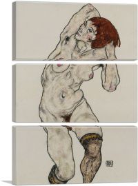 Female Nude with Black Stockings 1917-3-Panels-90x60x1.5 Thick