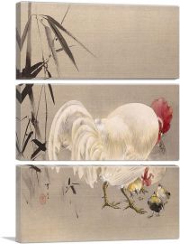 Rooster And Hen With Chicks 1887-3-Panels-90x60x1.5 Thick