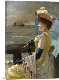 A Lady With a Parasol Looking Out To Sea-1-Panel-18x12x1.5 Thick