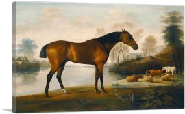 Mr Ogilvie's Bay Racehorse on a Riverbank with a Group of Cows-1-Panel-12x8x.75 Thick