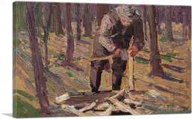 Man With Axe Splitting Wood Fall 1915-1-Panel-12x8x.75 Thick