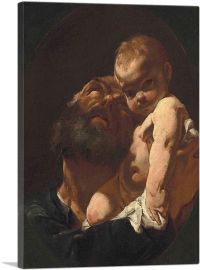 Saint Joseph And The Christ Child In a Feigned Oval-1-Panel-26x18x1.5 Thick