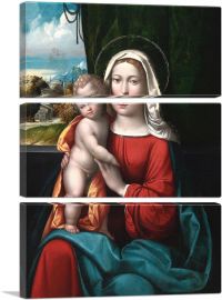 Madonna And Child Before Curtain With Mountanous Landscape-3-Panels-60x40x1.5 Thick