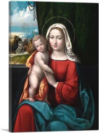 Madonna And Child Before Curtain With Mountainous Landscape