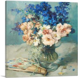 Composition With a Fan And Bouquet Of Flowers-1-Panel-12x12x1.5 Thick