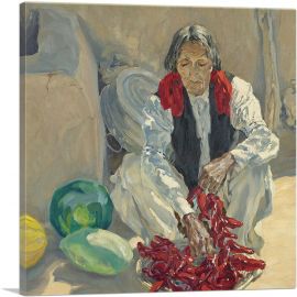 Stringing Chili Peppers-1-Panel-18x18x1.5 Thick