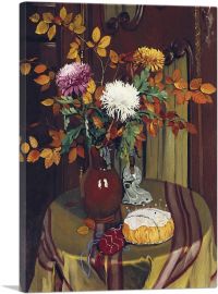Crysanthemums And Autumns Foliage 1922-1-Panel-26x18x1.5 Thick