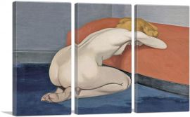 Naked Woman Kneeling In Front Of Red Couch 1915-3-Panels-60x40x1.5 Thick