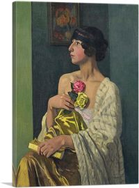 Woman With Roses 1919-1-Panel-26x18x1.5 Thick