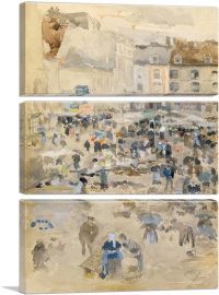 Market Place In Dieppe 1885-3-Panels-90x60x1.5 Thick
