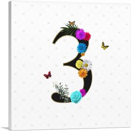 Flower Plant Butterfly Alphabet  Number 3 Three Numeral