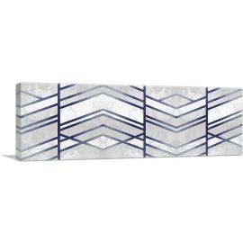 Art Deco Blue Lines on White Gray Panoramic