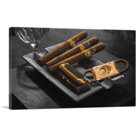 Printed Photograph of Cigars Cutter Lighter In Bar