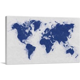 Navy Blue White World Map