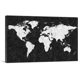 Printed White Black Marble World Map