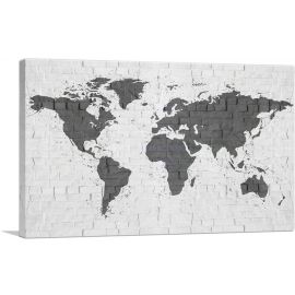 Dark Gray Printed White Brick World Map Globe