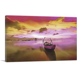 Boat On Pink River Painting Home decor