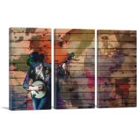 Musician With Guitar Home Decor Rectangl-3-Panels-90x60x1.5 Thick