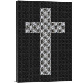 Black Gray Christian Church Jewel Cross Pixel