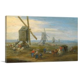 Landscape With Row Of Working Windmills Figures
