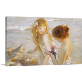Two Young Girls Looking at Starfish